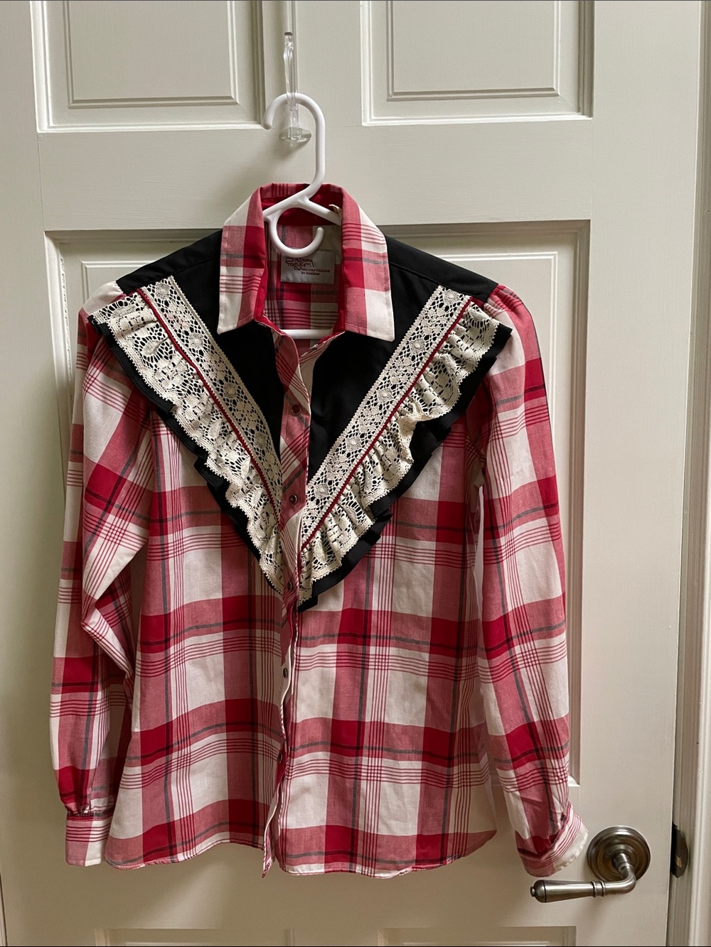 Kenny Rogers Western Collection by Karman Plaid Lace Trim Snap Shirt Vintage